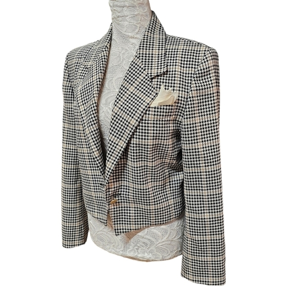 Weinberg Paris Houndstooth Tartan Plaid Single Button Short Blazer Size Medium - Picture 2 of 12